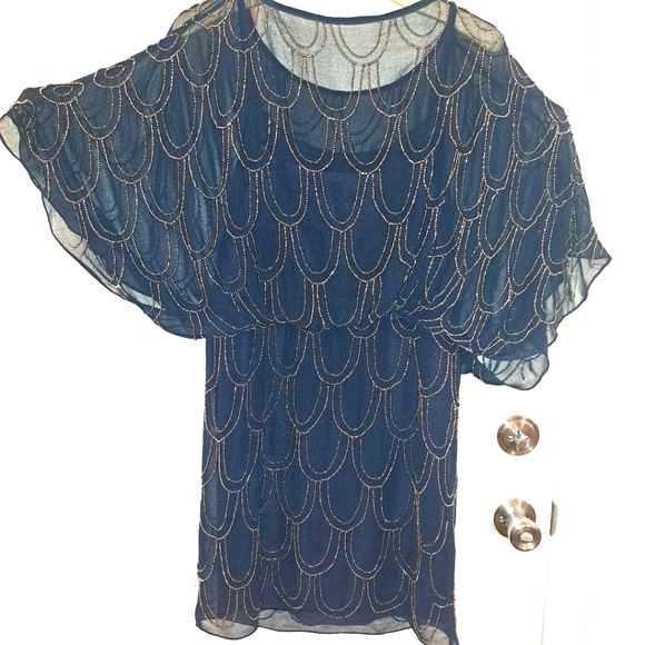 Cache Beaded Dress Wedding Mother of Bride Beaded Scallop 4 Holiday Party - Picture 1 of 5